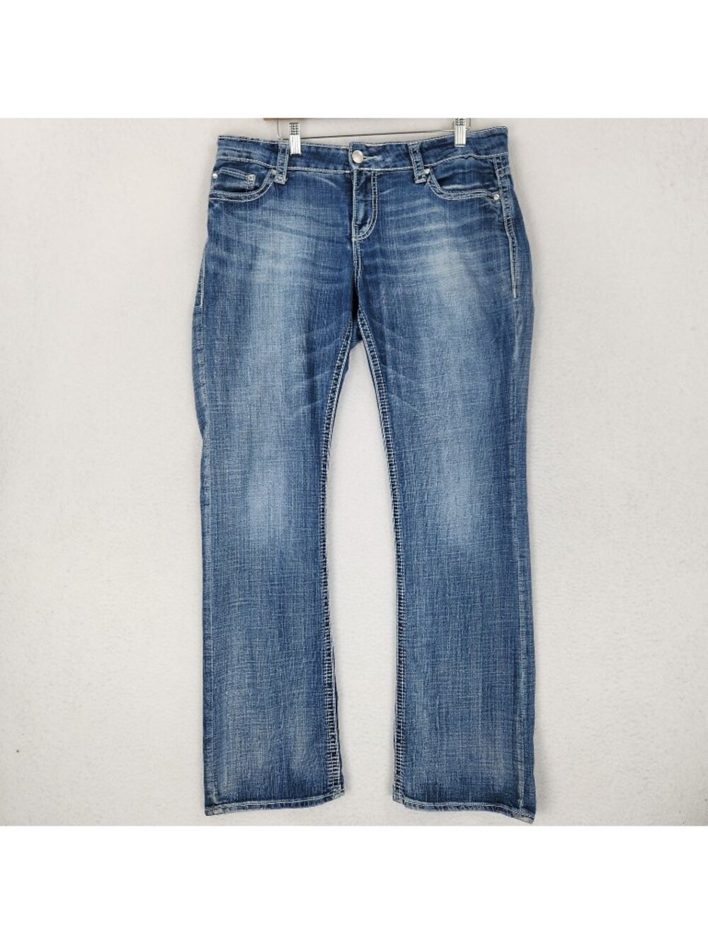 Daytrip Jeans Womens 32L Blue Virgo Bootcut Mid Rise Distressed Stretch Denim